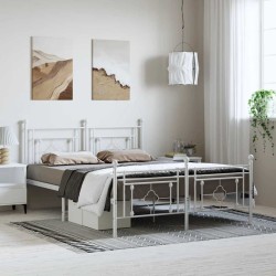 Cadre de lit métal sans matelas et pied de lit blanc 193x203 cm 
