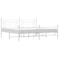 Cadre de lit métal sans matelas et pied de lit blanc 193x203 cm 