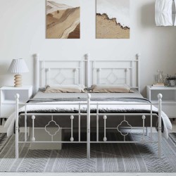 Cadre de lit métal sans matelas et pied de lit blanc 193x203 cm 