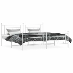 Cadre de lit métal sans matelas et pied de lit blanc 193x203 cm 