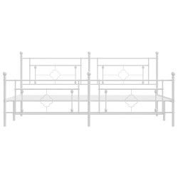 Cadre de lit métal sans matelas et pied de lit blanc 193x203 cm 