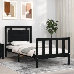 Cadre de lit sans matelas noir bois de pin massif 