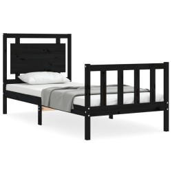 Cadre de lit sans matelas noir bois de pin massif 