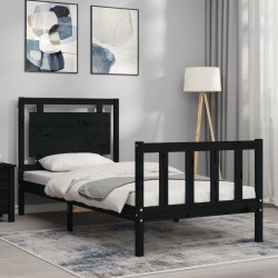 Cadre de lit sans matelas noir bois de pin massif 
