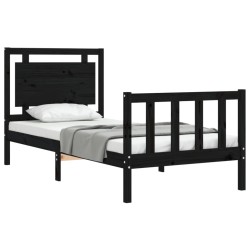 Cadre de lit sans matelas noir bois de pin massif 