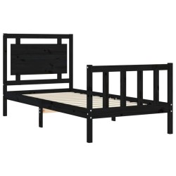 Cadre de lit sans matelas noir bois de pin massif 