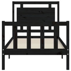 Cadre de lit sans matelas noir bois de pin massif 