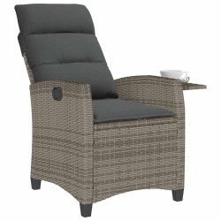 Chaise de jardin inclinable avec table d'appoint gris polyrotin 