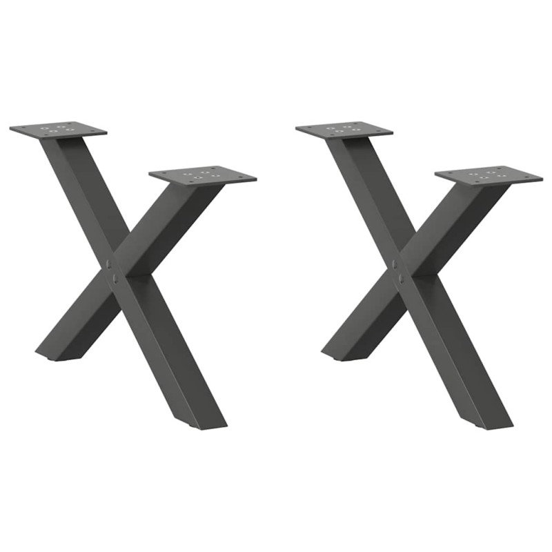 Pieds de table basse en forme de X 2 pièces Anthracite 60 x (30-31) cm Acier 