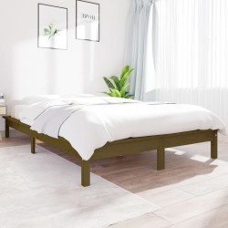 Cadre de lit sans matelas marron miel bois massif 