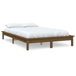 Cadre de lit sans matelas marron miel bois massif 