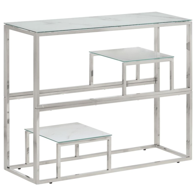 Table console argenté acier inoxydable et verre trempé Table console argenté acier inoxydable et verre trempé