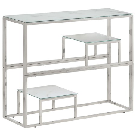 Table console argenté acier inoxydable et verre trempé 