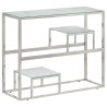 Table console argenté acier inoxydable et verre trempé 