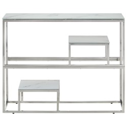 Table console argenté acier inoxydable et verre trempé 