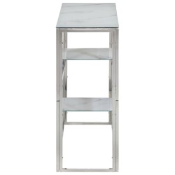 Table console argenté acier inoxydable et verre trempé 
