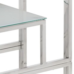 Table console argenté acier inoxydable et verre trempé 
