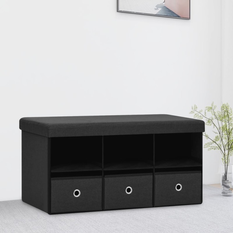 Banc de rangement pliable Noir 76x38x38 cm Faux lin Banc de rangement pliable Noir 76x38x38 cm Faux lin