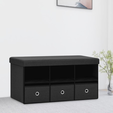 Banc de rangement pliable Noir 76x38x38 cm Faux lin 