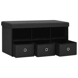 Banc de rangement pliable Noir 76x38x38 cm Faux lin 
