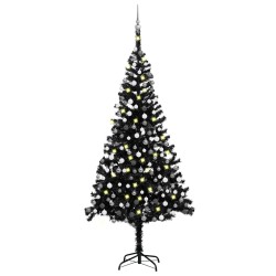 Arbre de Noël artificiel pré-éclairé et boules noir 240 cm PVC 