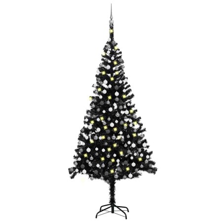 Arbre de Noël artificiel pré-éclairé et boules noir 240 cm PVC 