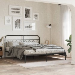 Cadre de lit métal sans matelas et tête de lit noir 160x200 cm 