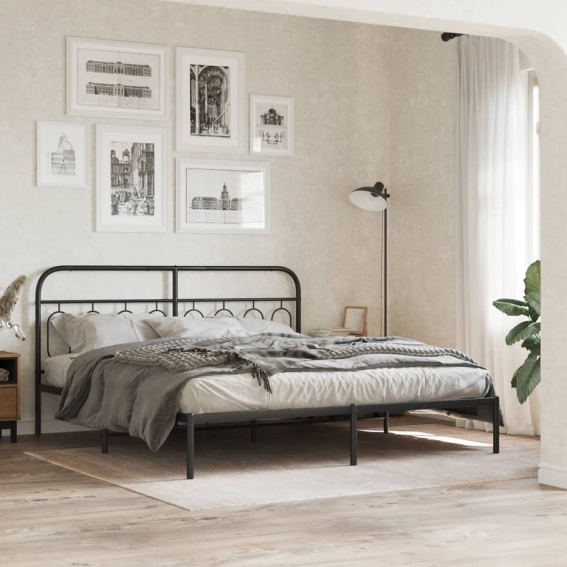Cadre de lit métal sans matelas et tête de lit noir 160x200 cm 