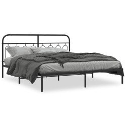 Cadre de lit métal sans matelas et tête de lit noir 160x200 cm 