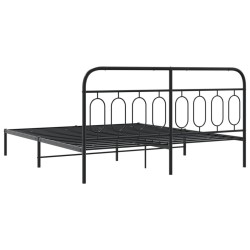Cadre de lit métal sans matelas et tête de lit noir 160x200 cm 