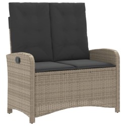 Banc inclinable de jardin et coussins gris clair résine tressée 