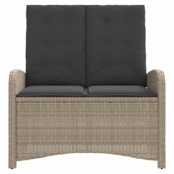Banc inclinable de jardin et coussins gris clair résine tressée 
