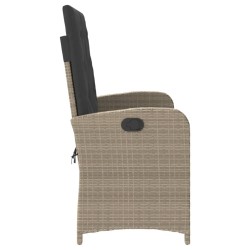 Banc inclinable de jardin et coussins gris clair résine tressée 