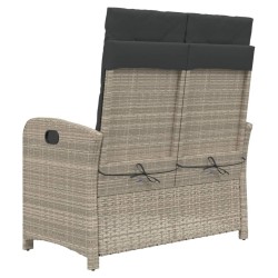 Banc inclinable de jardin et coussins gris clair résine tressée 