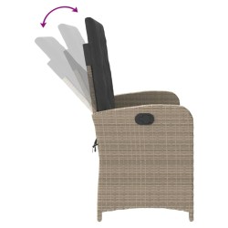 Banc inclinable de jardin et coussins gris clair résine tressée 