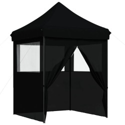 Tente de réception pliable escamotable 4 parois latérales noir 