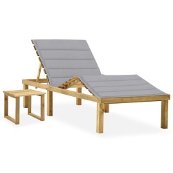 Chaise longue de jardin avec table et coussin Pin imprégné 