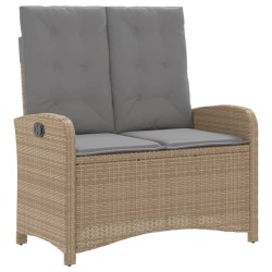 Banc inclinable de jardin avec coussins beige résine tressée 