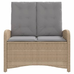 Banc inclinable de jardin avec coussins beige résine tressée 