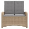 Banc inclinable de jardin avec coussins beige résine tressée 