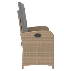Banc inclinable de jardin avec coussins beige résine tressée 