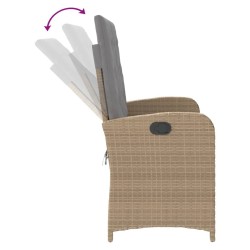 Banc inclinable de jardin avec coussins beige résine tressée 