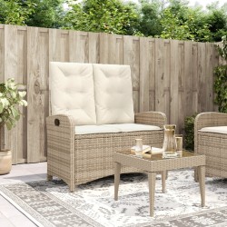 Banc inclinable de jardin avec coussins beige résine tressée 