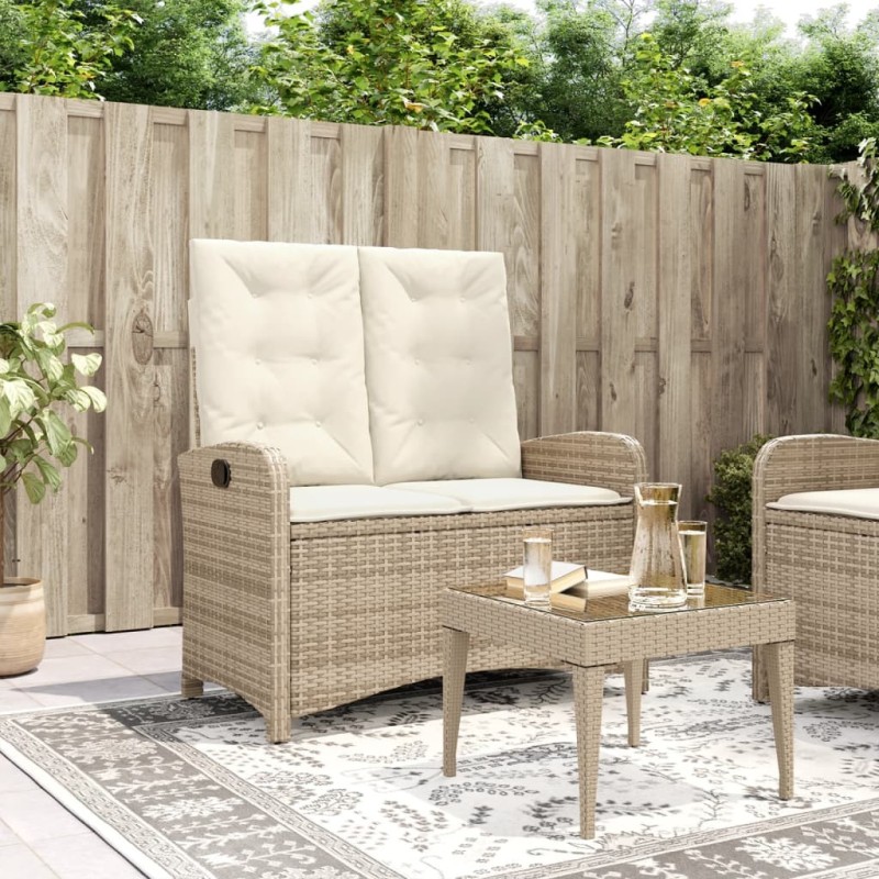 Banc inclinable de jardin avec coussins beige résine tressée 