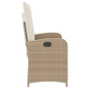 Banc inclinable de jardin avec coussins beige résine tressée 