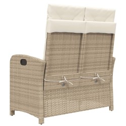 Banc inclinable de jardin avec coussins beige résine tressée 