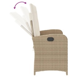 Banc inclinable de jardin avec coussins beige résine tressée 
