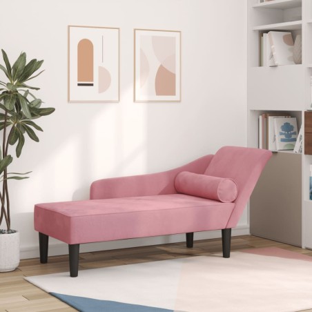 Chaise longue avec coussins rose velours 