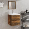 Armoire lavabo de salle de bain et bassin et miroir Chêne fumé 
