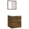 Armoire lavabo de salle de bain et bassin et miroir Chêne fumé 